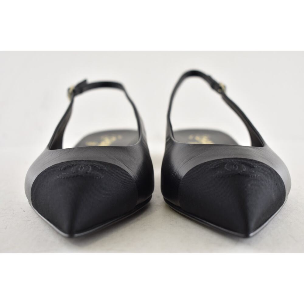 Chanel 24A Black Leather CC Logo Coco Sling Slingback Pointed Ballet Flat 38.5 - Picture 9 of 16